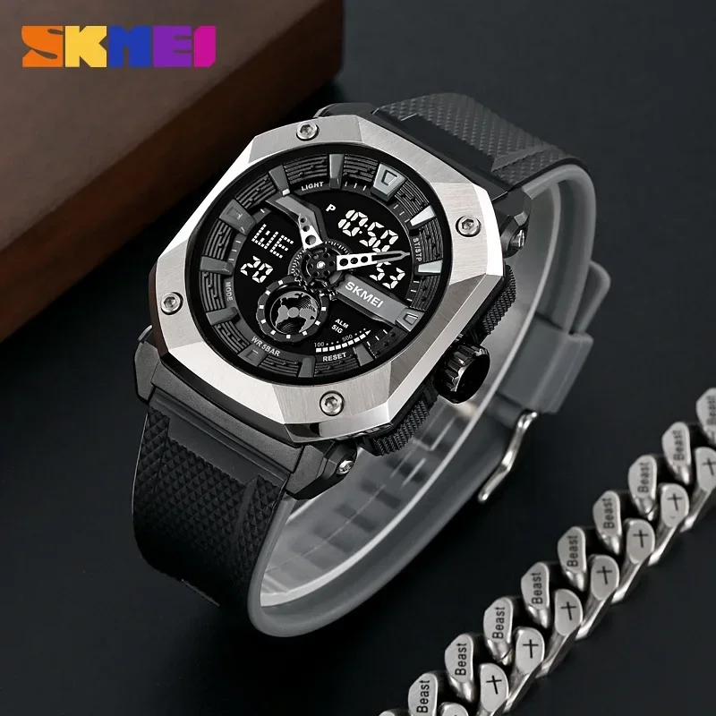 Skmei 2272 Silicon Strap Sports Analog Digital Men's Watch -Silver Black