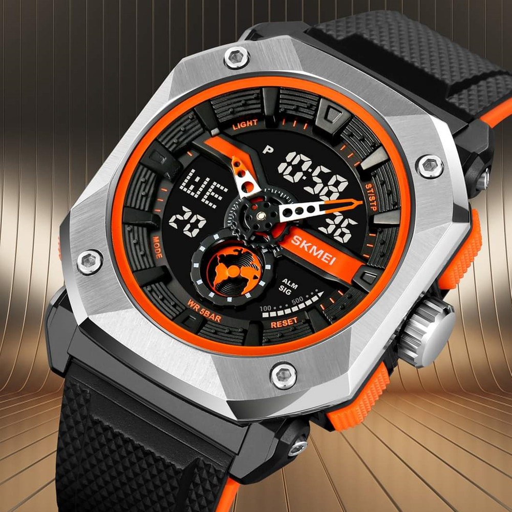 Skmei 2272 Silicon Strap Sports Analog Digital Men's Watch - Silver Orange